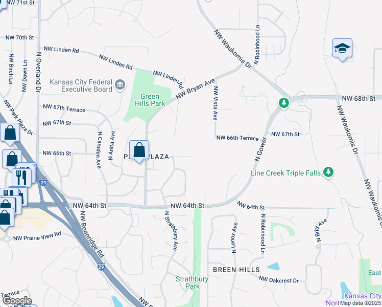 map of restaurants, bars, coffee shops, grocery stores, and more near 6700 Northwest Vista Avenue in Kansas City