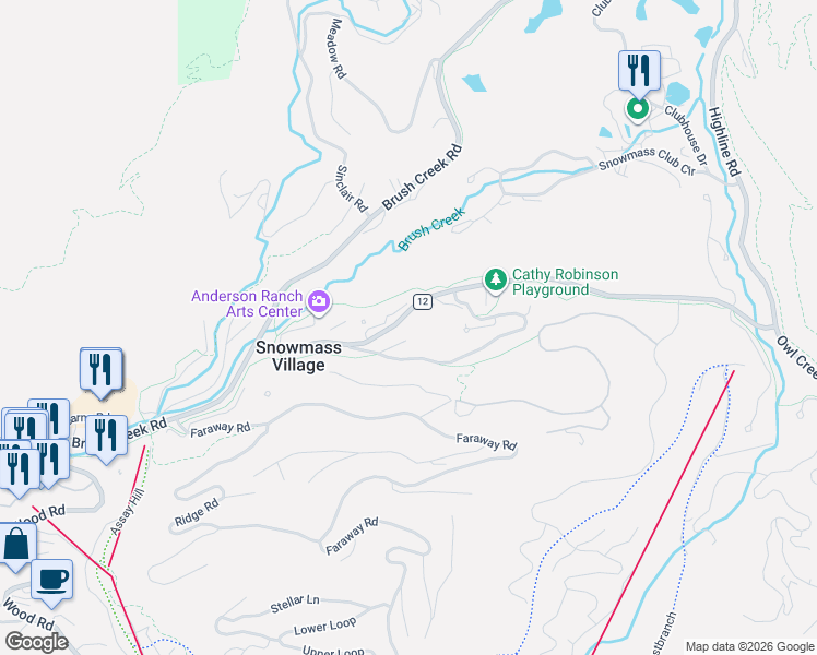 map of restaurants, bars, coffee shops, grocery stores, and more near 211 Meadow Ranch Road in Snowmass Village