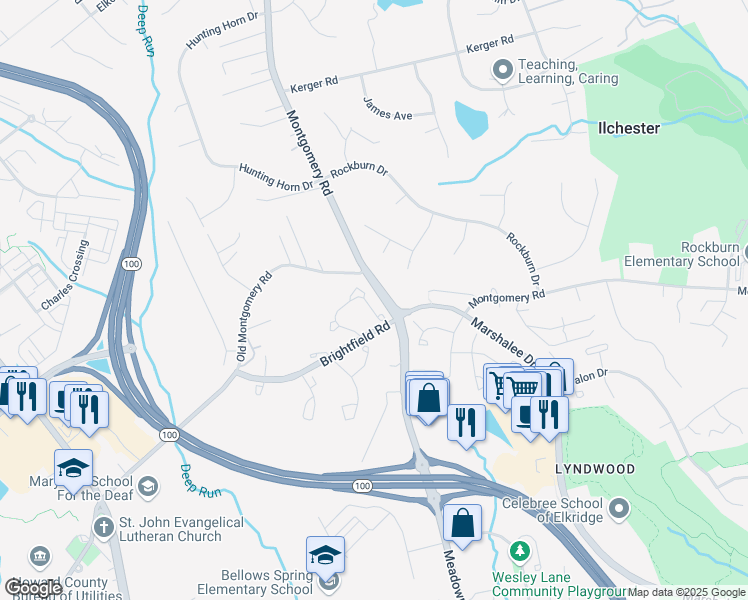 map of restaurants, bars, coffee shops, grocery stores, and more near 8014 Bright Light Place in Ellicott City