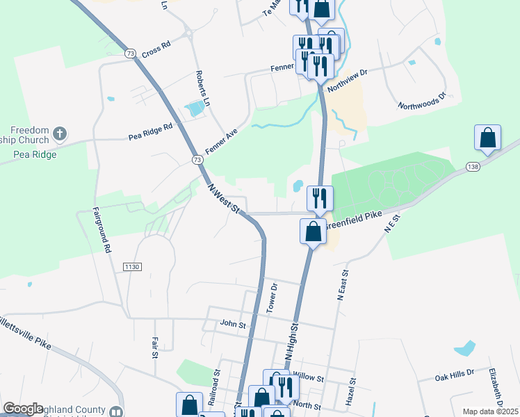 map of restaurants, bars, coffee shops, grocery stores, and more near 128 Springlake Avenue in Hillsboro