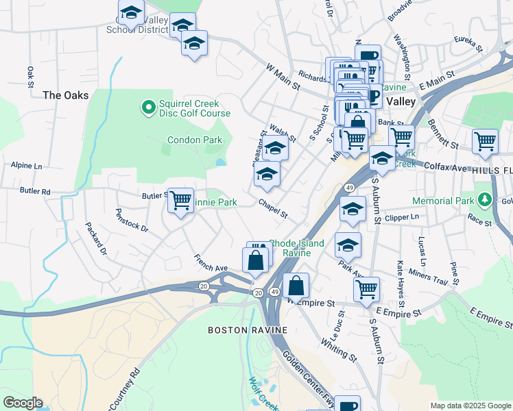 map of restaurants, bars, coffee shops, grocery stores, and more near 411 Chapel Street in Grass Valley