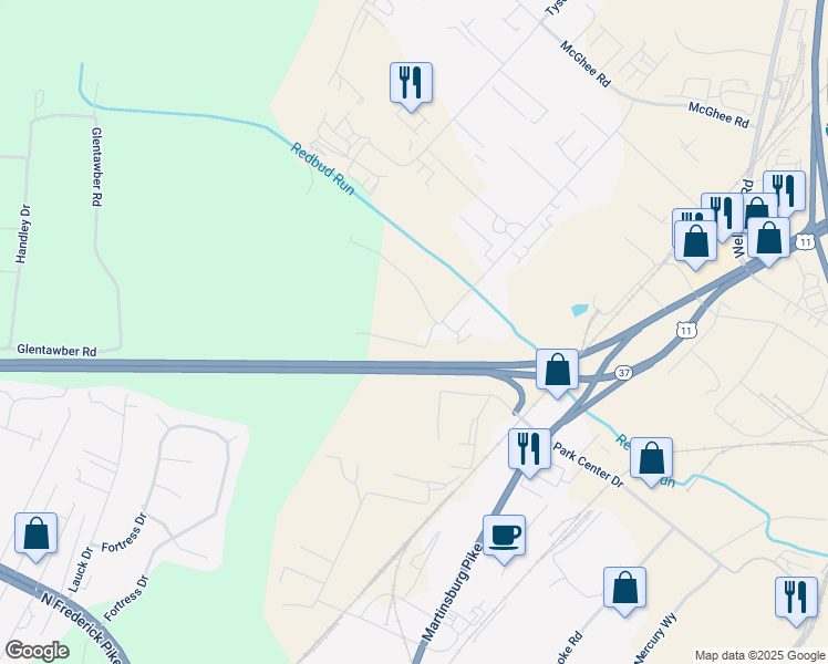 map of restaurants, bars, coffee shops, grocery stores, and more near 414 Lenoir Drive in Winchester