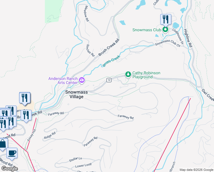 map of restaurants, bars, coffee shops, grocery stores, and more near 211 Meadow Ranch Road in Snowmass Village