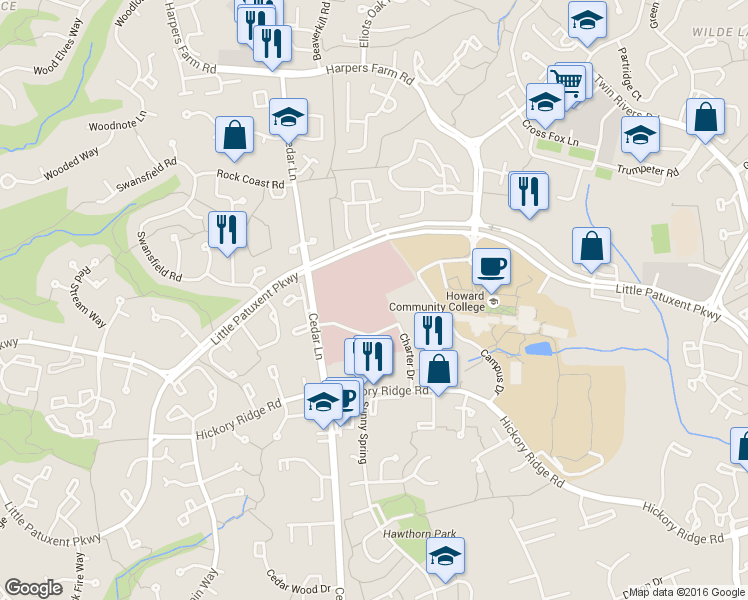 map of restaurants, bars, coffee shops, grocery stores, and more near 11085 Little Patuxent Parkway in Columbia