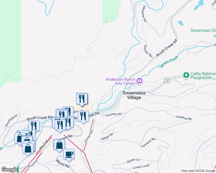 map of restaurants, bars, coffee shops, grocery stores, and more near 55 Upper Woodbridge Road in Snowmass Village
