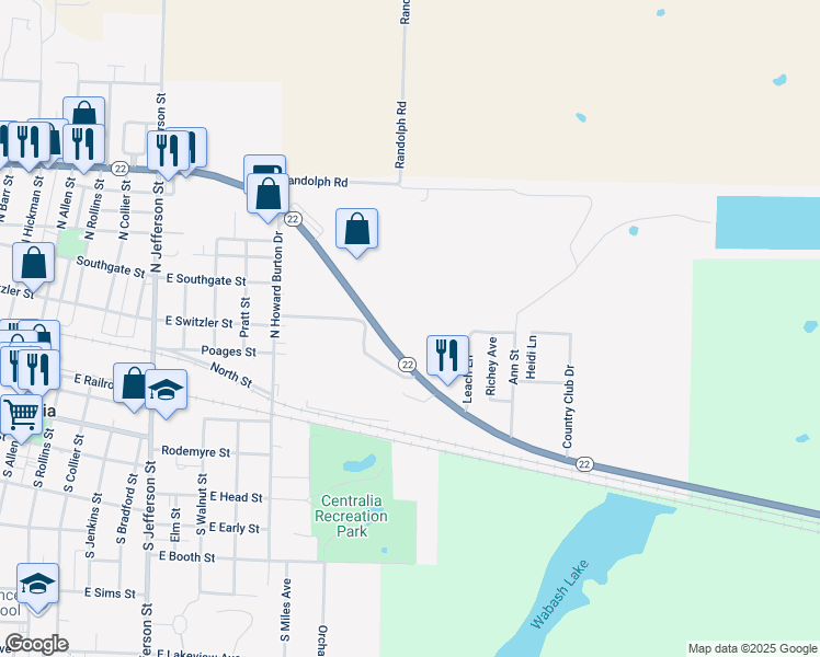 map of restaurants, bars, coffee shops, grocery stores, and more near 1201-1203 Remington Drive in Centralia