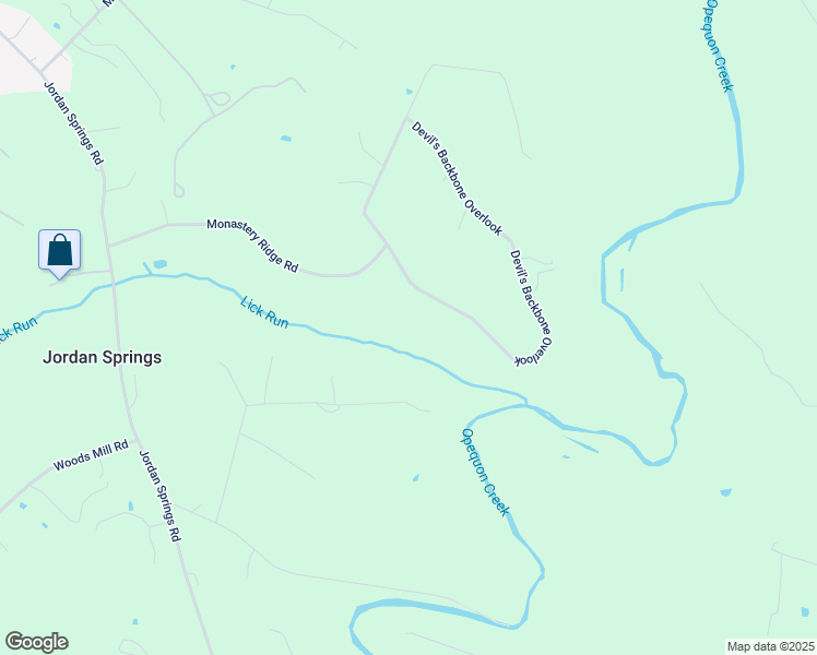 map of restaurants, bars, coffee shops, grocery stores, and more near 154 Devil's Backbone Overlook in Stephenson