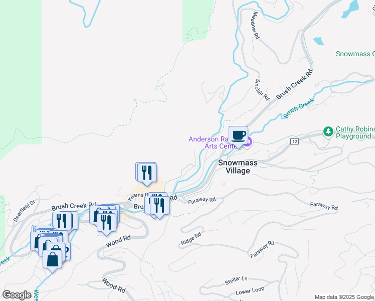 map of restaurants, bars, coffee shops, grocery stores, and more near 35 Upper Woodbridge Road in Snowmass Village
