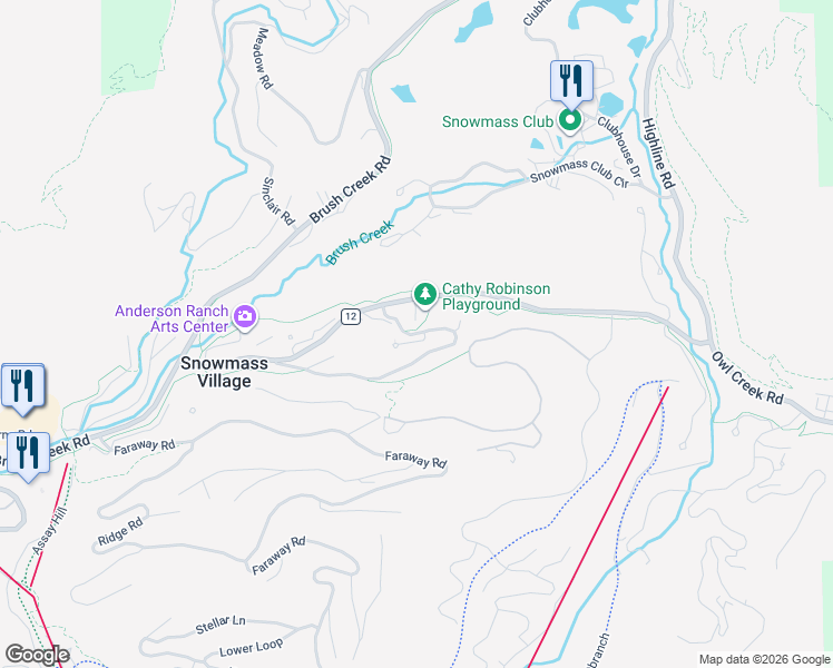 map of restaurants, bars, coffee shops, grocery stores, and more near Gambel Way in Aspen