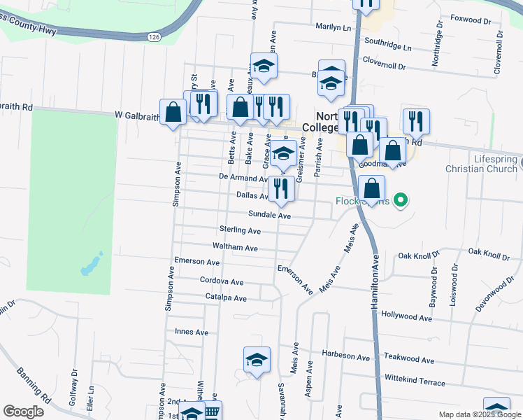 map of restaurants, bars, coffee shops, grocery stores, and more near 1815 Dallas Avenue in Cincinnati