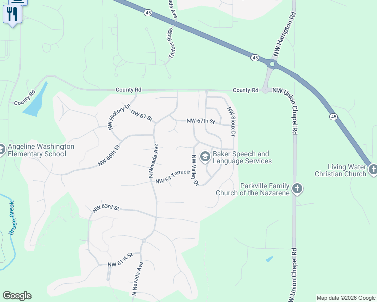 map of restaurants, bars, coffee shops, grocery stores, and more near 6497 Northwest Morrell Drive in Parkville