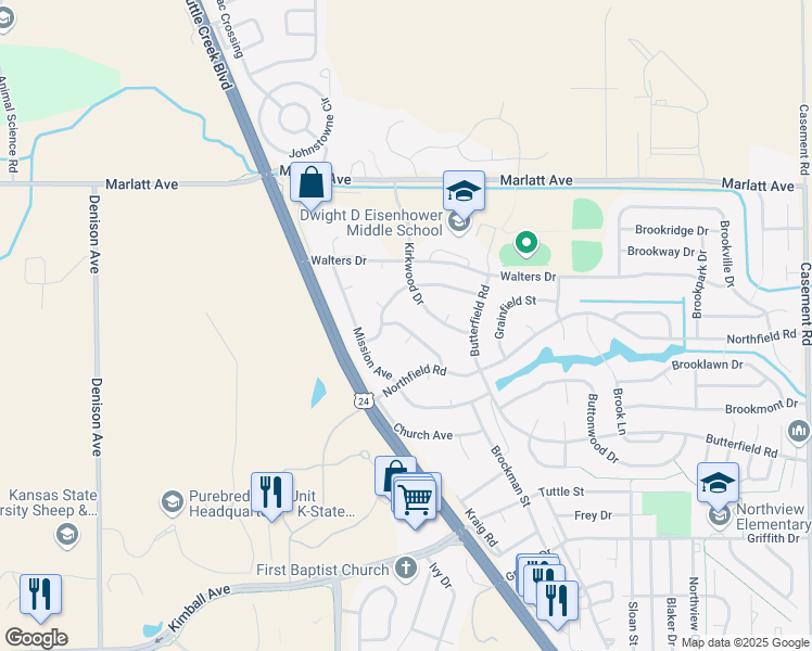 map of restaurants, bars, coffee shops, grocery stores, and more near 2718 Brockman Street in Manhattan