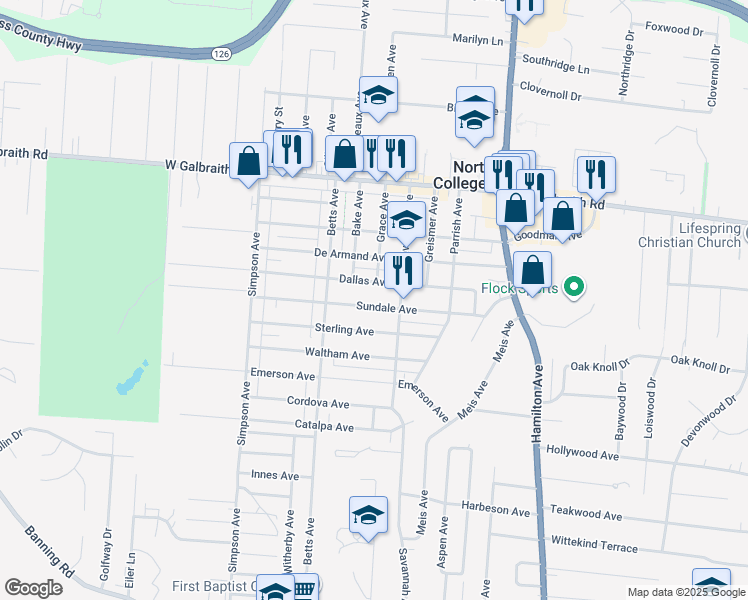 map of restaurants, bars, coffee shops, grocery stores, and more near 1815 Dallas Avenue in Cincinnati