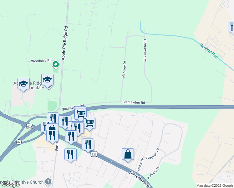 map of restaurants, bars, coffee shops, grocery stores, and more near 281 Glentawber Drive in Winchester