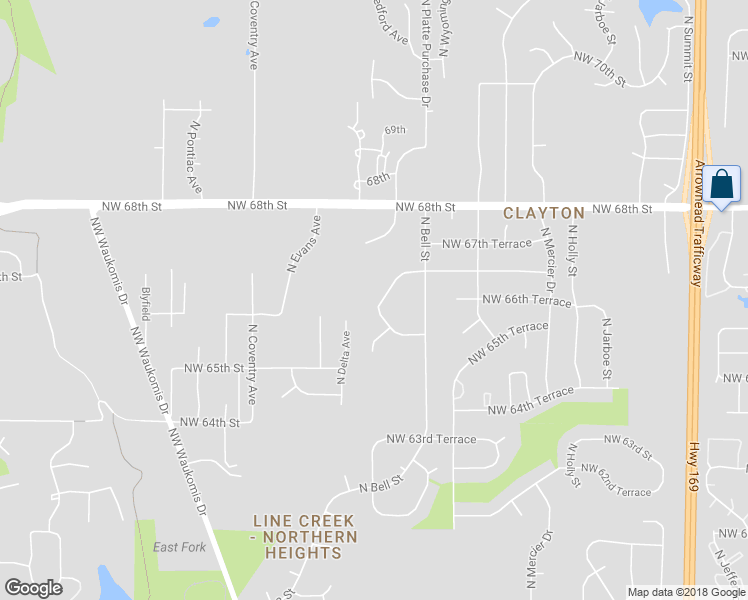 map of restaurants, bars, coffee shops, grocery stores, and more near 6600 Northwest Hamer Drive in Kansas City