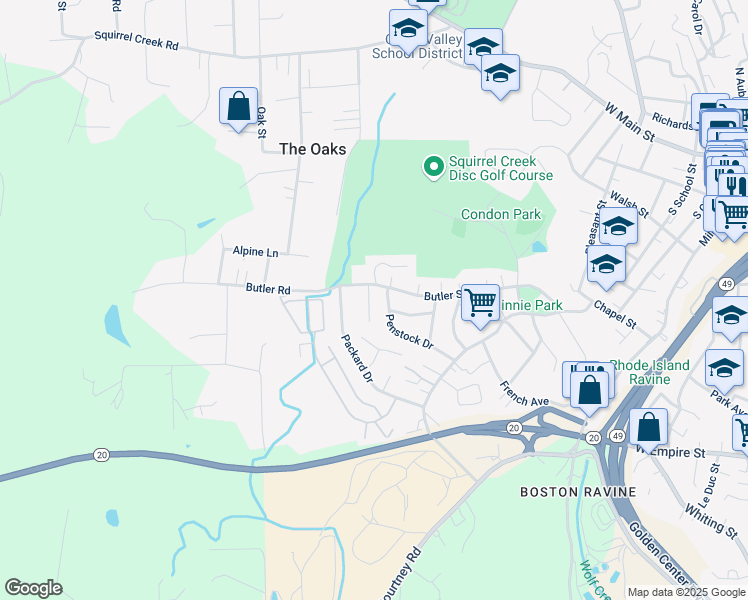 map of restaurants, bars, coffee shops, grocery stores, and more near 587 Blight Road in Grass Valley