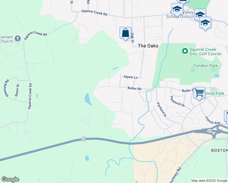 map of restaurants, bars, coffee shops, grocery stores, and more near 11389 Butler Road in Grass Valley