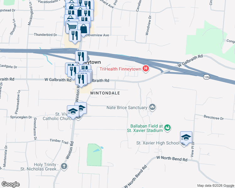 map of restaurants, bars, coffee shops, grocery stores, and more near 8144 Congresswood Lane in Cincinnati