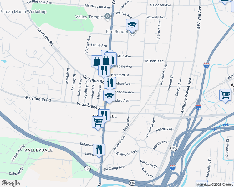 map of restaurants, bars, coffee shops, grocery stores, and more near 29 Woodsdale Avenue in Cincinnati