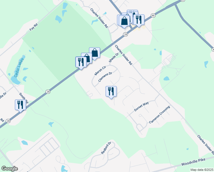 map of restaurants, bars, coffee shops, grocery stores, and more near 5929 Marsh Circle in Loveland