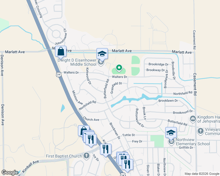 map of restaurants, bars, coffee shops, grocery stores, and more near 608 Grainfield Street in Manhattan