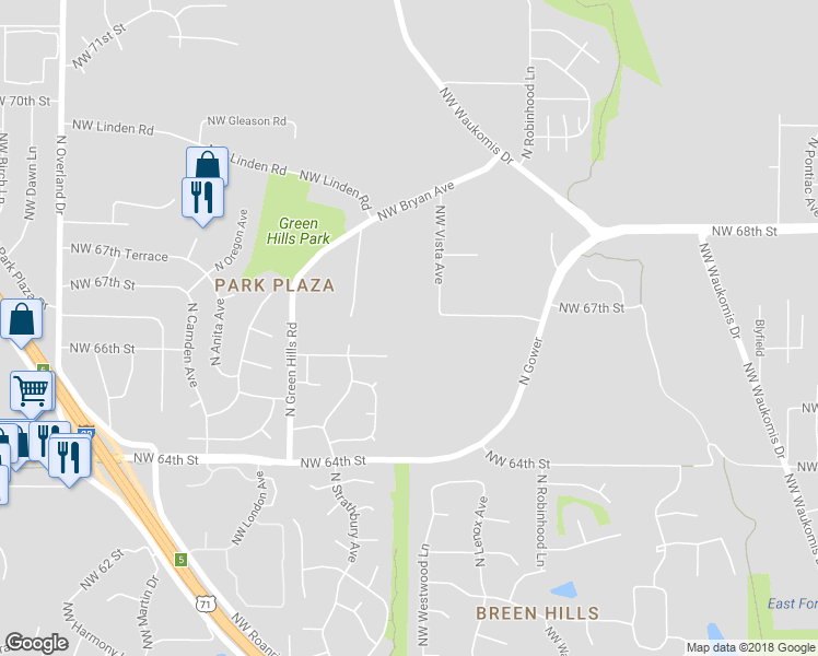 map of restaurants, bars, coffee shops, grocery stores, and more near 6700 Northwest Vista Avenue in Kansas City