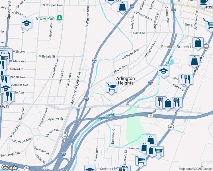 map of restaurants, bars, coffee shops, grocery stores, and more near 27 Orchard Avenue in Cincinnati