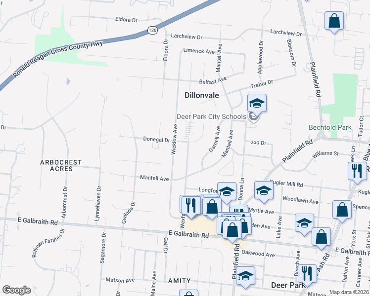 map of restaurants, bars, coffee shops, grocery stores, and more near 8483 Wexford Avenue in Cincinnati