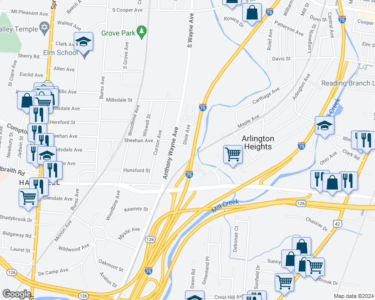map of restaurants, bars, coffee shops, grocery stores, and more near 315 Sheehan Avenue in Cincinnati