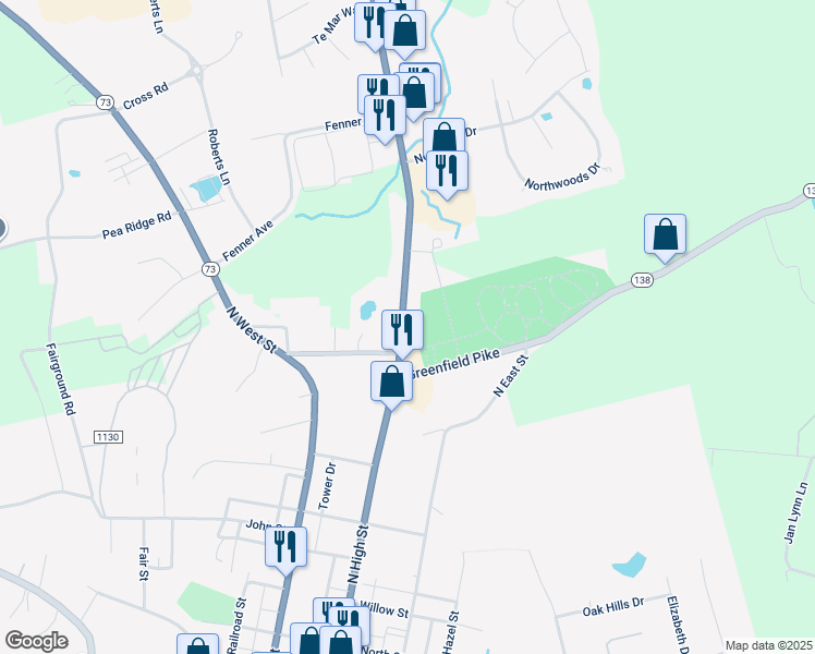 map of restaurants, bars, coffee shops, grocery stores, and more near 916 North High Street in Hillsboro