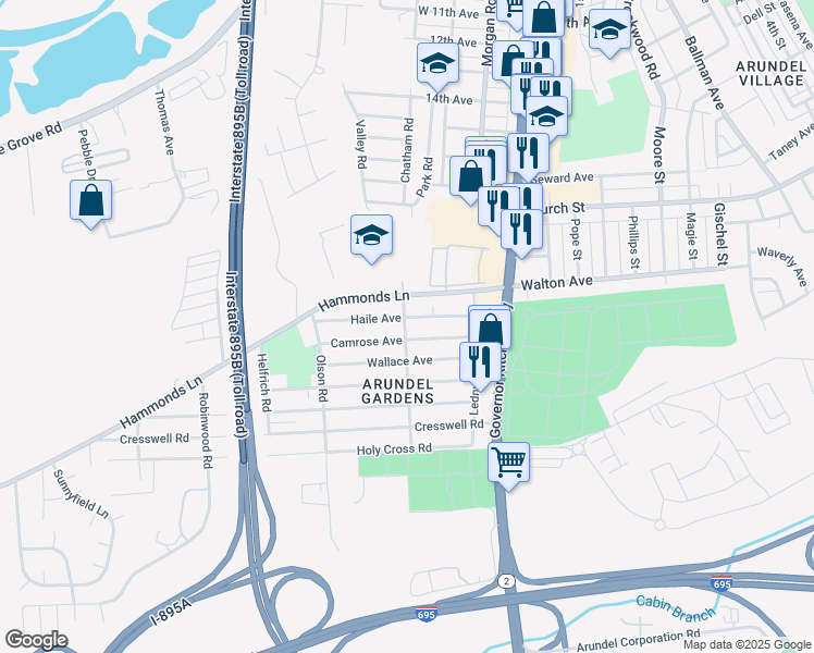 map of restaurants, bars, coffee shops, grocery stores, and more near 127 Haile Avenue in Brooklyn Park