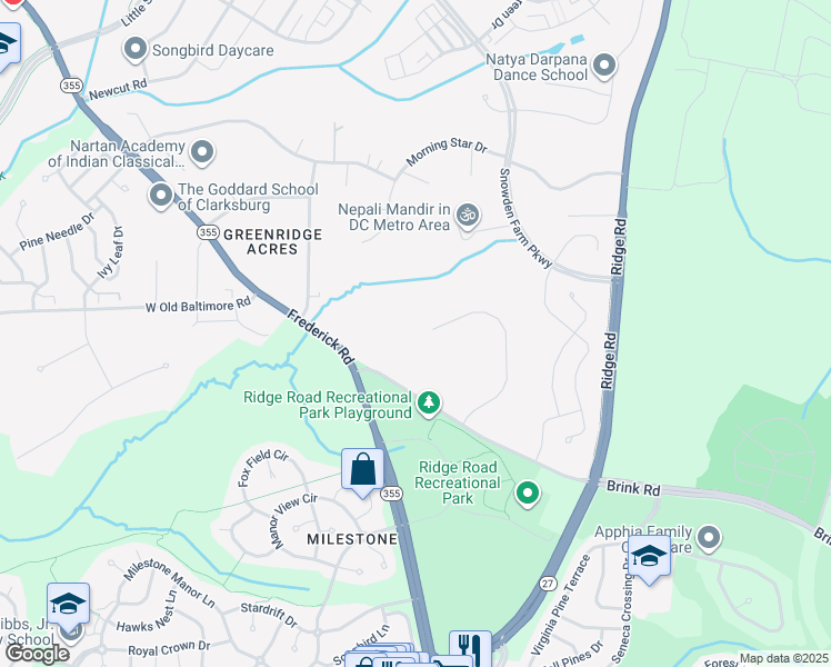 map of restaurants, bars, coffee shops, grocery stores, and more near 21745 Brink Meadow Lane in Germantown