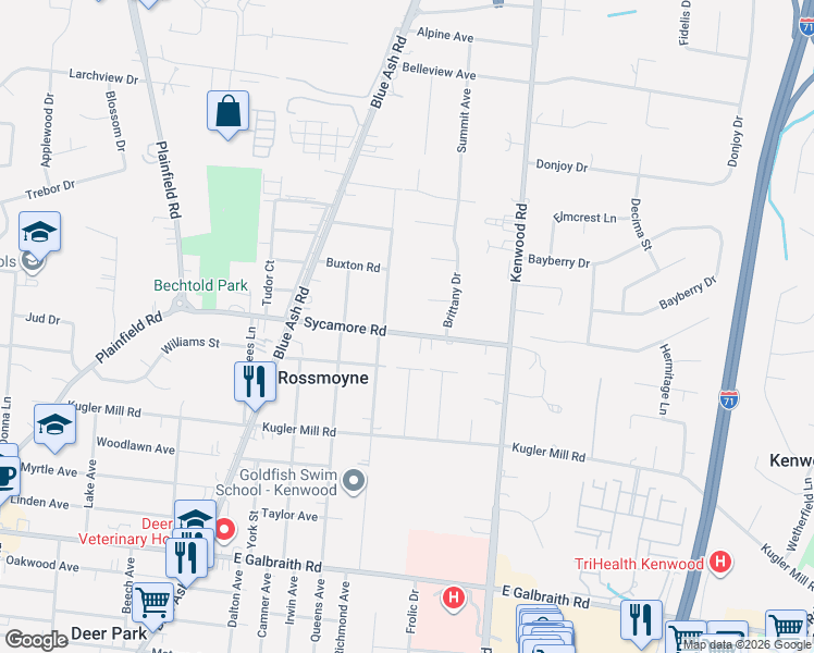 map of restaurants, bars, coffee shops, grocery stores, and more near 4652 Sycamore Road in Cincinnati