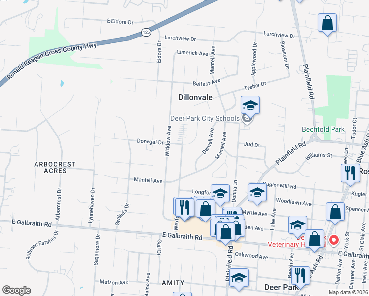 map of restaurants, bars, coffee shops, grocery stores, and more near 8483 Wexford Avenue in Cincinnati
