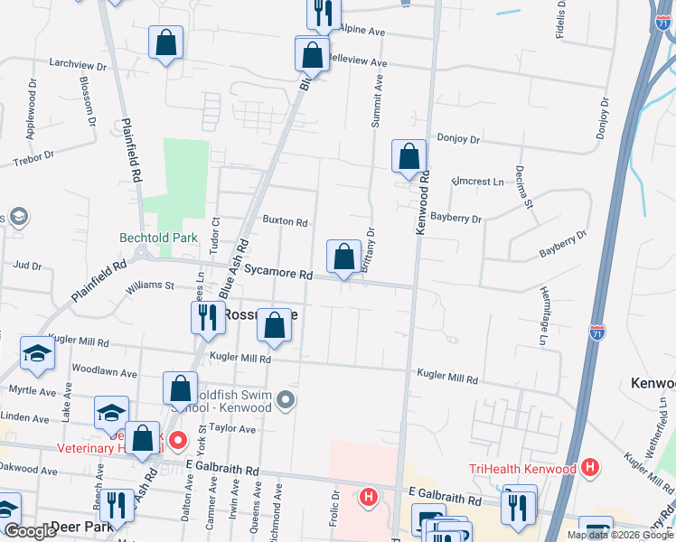 map of restaurants, bars, coffee shops, grocery stores, and more near 4652 Sycamore Road in Cincinnati