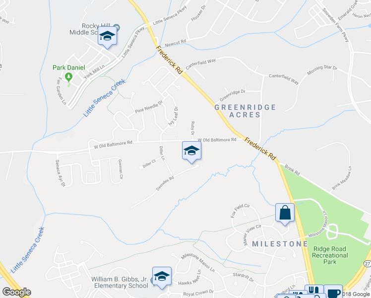 map of restaurants, bars, coffee shops, grocery stores, and more near 12404 West Old Baltimore Road in Boyds