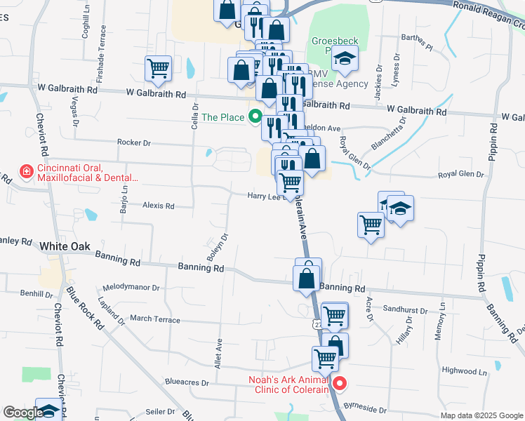 map of restaurants, bars, coffee shops, grocery stores, and more near 3240 Banning Road in Cincinnati