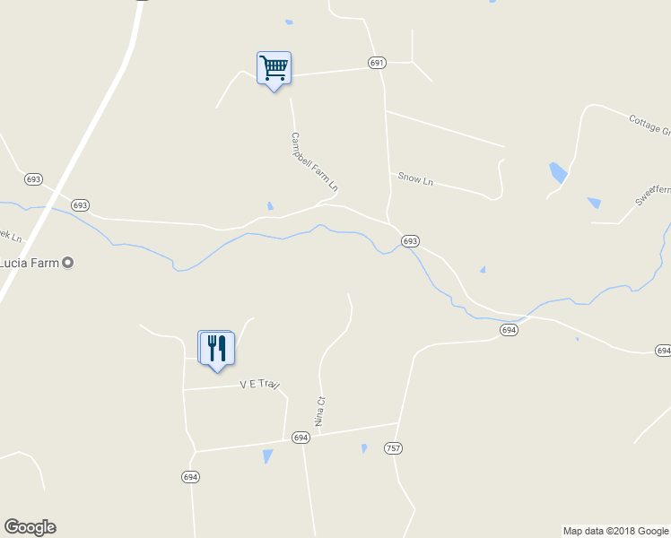 map of restaurants, bars, coffee shops, grocery stores, and more near 14539 Nina Court in Waterford