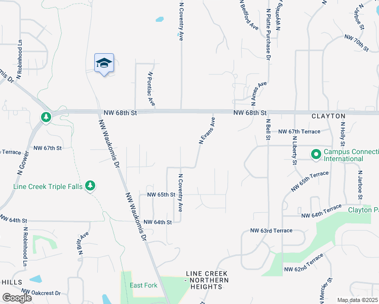 map of restaurants, bars, coffee shops, grocery stores, and more near 6620 North Coventry Avenue in Kansas City