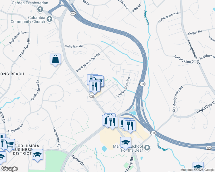 map of restaurants, bars, coffee shops, grocery stores, and more near 6022 Talbot Drive in Ellicott City