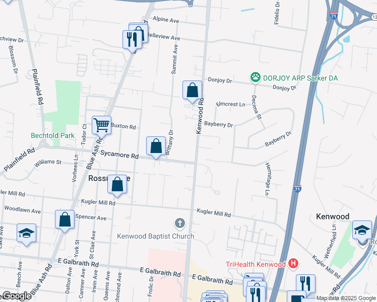 map of restaurants, bars, coffee shops, grocery stores, and more near 8645 Kenwood Road in Cincinnati