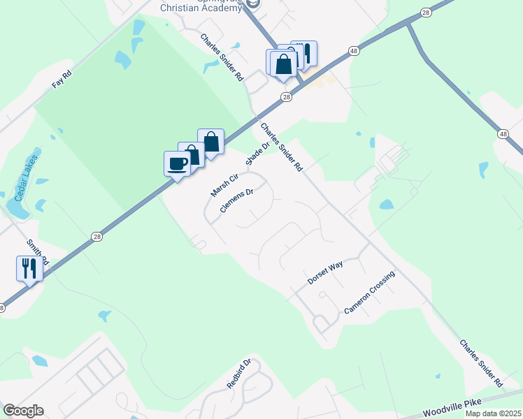 map of restaurants, bars, coffee shops, grocery stores, and more near 5965 Marsh Circle in Loveland