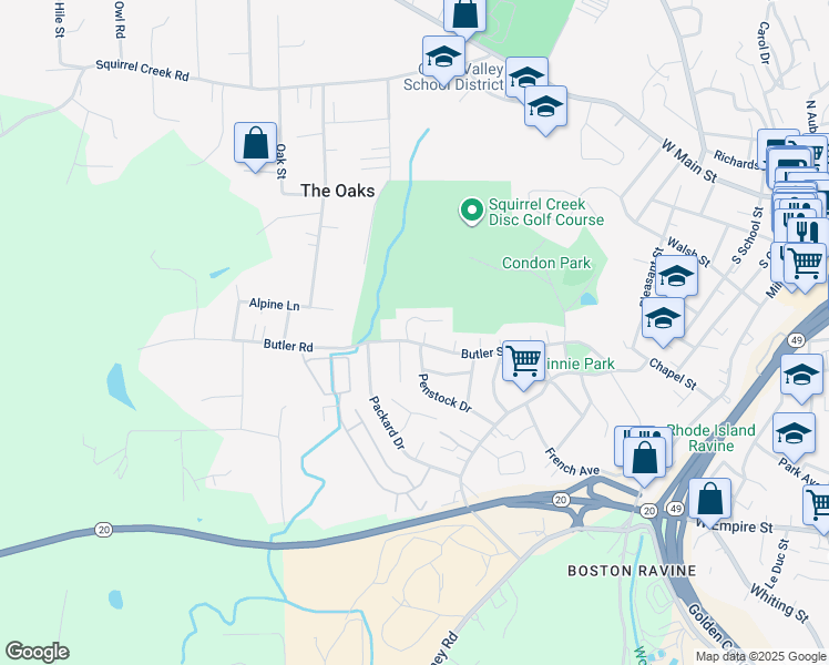 map of restaurants, bars, coffee shops, grocery stores, and more near 587 Blight Road in Grass Valley
