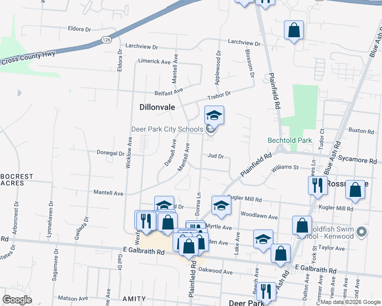 map of restaurants, bars, coffee shops, grocery stores, and more near 4020 Estermarie Drive in Cincinnati