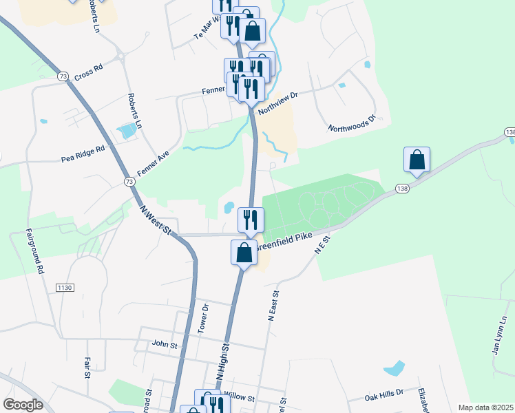 map of restaurants, bars, coffee shops, grocery stores, and more near 916 North High Street in Hillsboro
