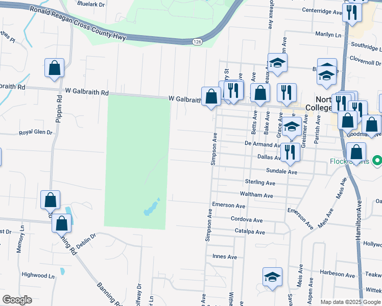 map of restaurants, bars, coffee shops, grocery stores, and more near 2017 Dallas Avenue in Cincinnati