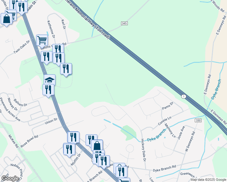 map of restaurants, bars, coffee shops, grocery stores, and more near Portsmouth Drive in Dover