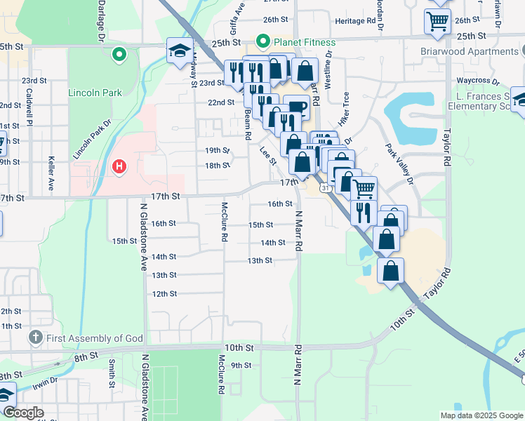 map of restaurants, bars, coffee shops, grocery stores, and more near 3021 15th Street in Columbus