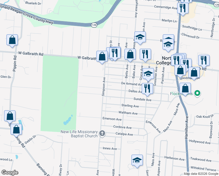 map of restaurants, bars, coffee shops, grocery stores, and more near 1944 De Armand Avenue in Cincinnati