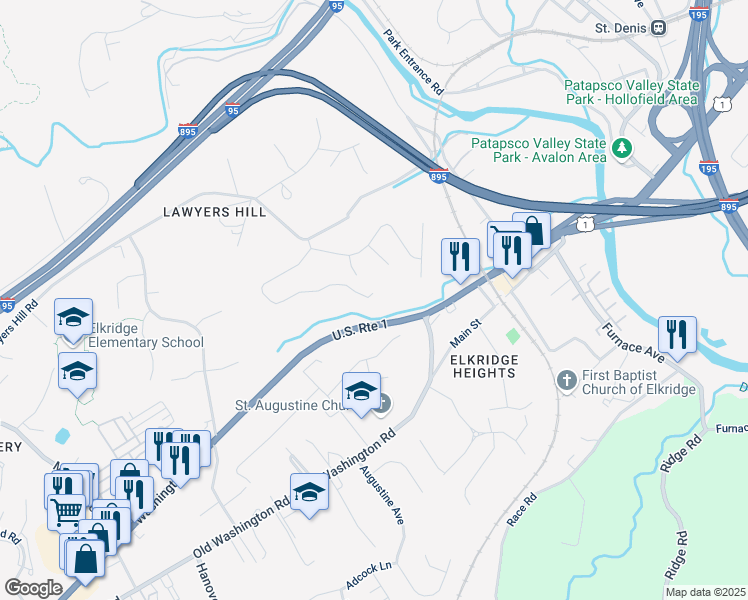 map of restaurants, bars, coffee shops, grocery stores, and more near 6016 Cypress Springs Road in Elkridge